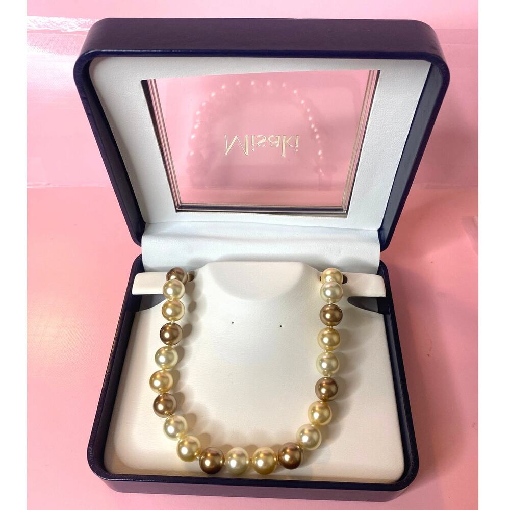 Misaki Three-Tone Pearl Necklace w/ Original Box, No Stud Earrings Included
